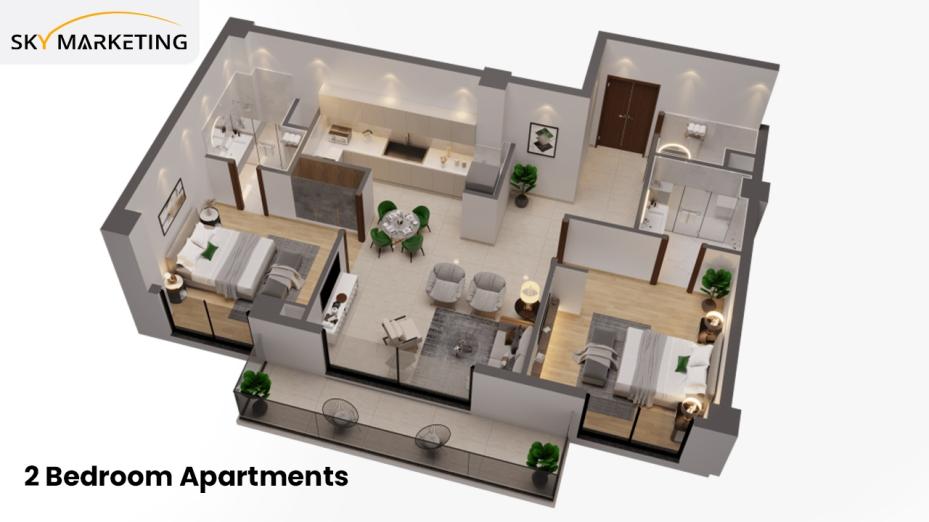 2 Bedroom Corner Apartment (1052 sq. ft.) Floor Plan