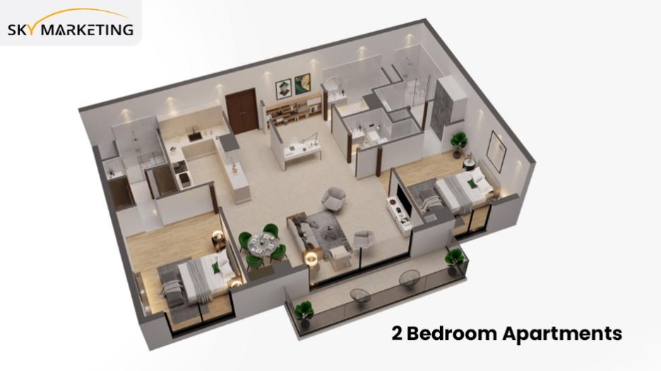 2+ Bedroom Apartment (1370 sq. ft.) Floor Plan