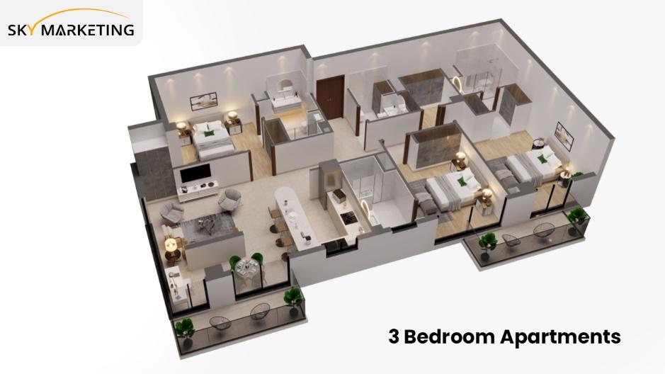 3 Bedroom Apartment (1740 sq. ft.) Floor Plan