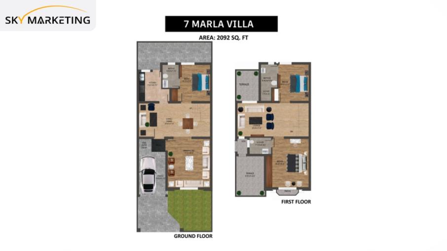 7 Marla Villas (2092 sq. ft.) Floor Plan