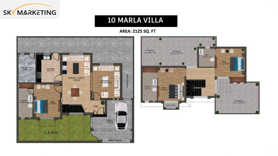 10 Marla Villas (2125 sq. ft.) Floor Plan