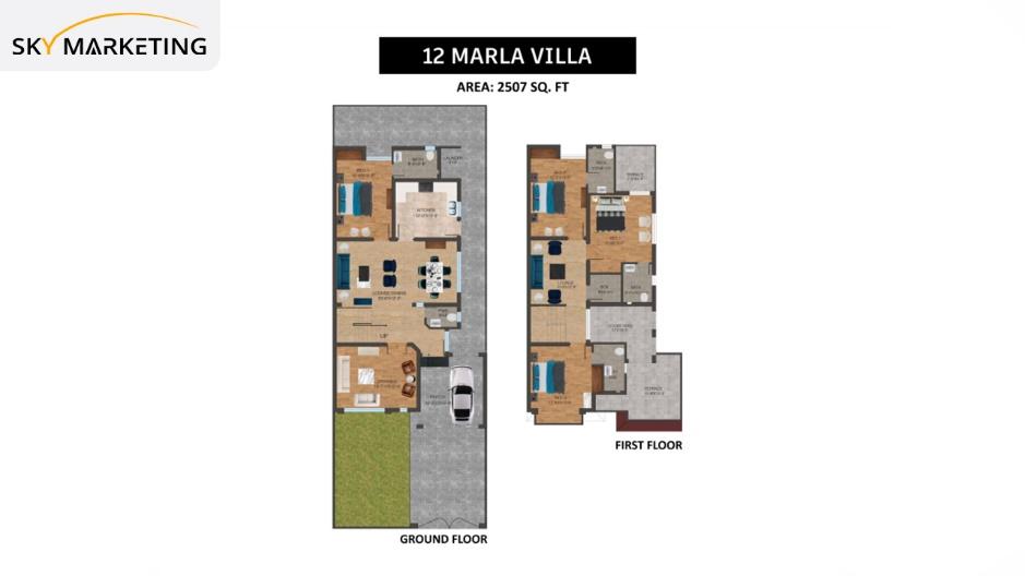 12 Marla Villas (2507 sq. ft.) Floor Plan