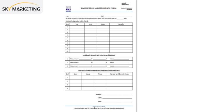 DHA Lahore Registration Form for Land Provider