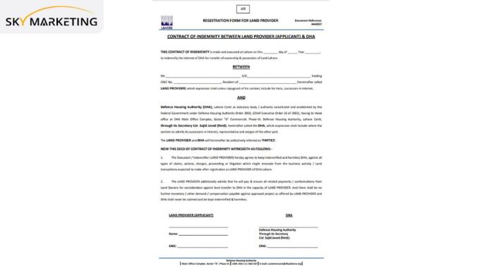 DHA Lahore Registration Form for Land Provider