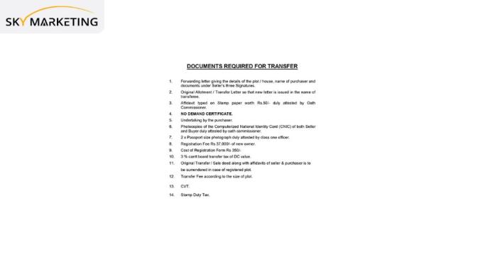 DHA Lahore Documents Required for Regular Transfer