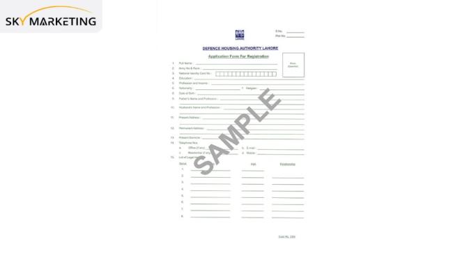 DHA Lahore Application Form for Registration