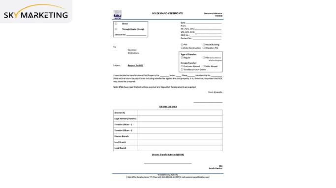 DHA Lahore Authority Letter for Dues