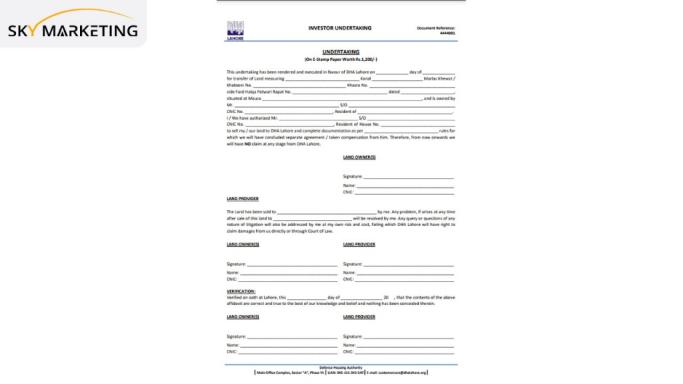 DHA Lahore Investor Undertaking