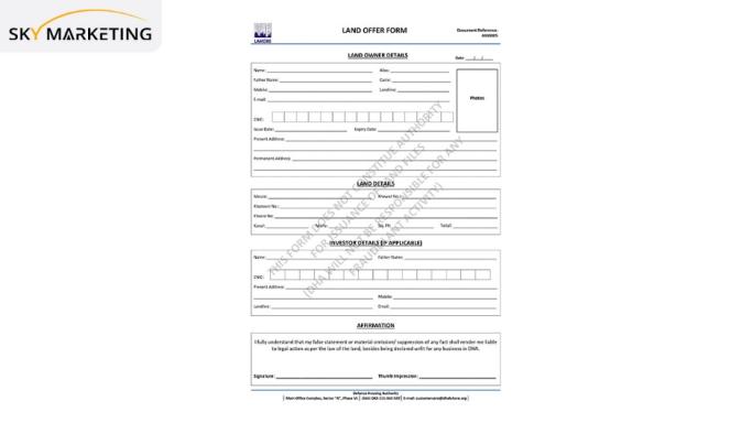 DHA Lahore Land Offer Form