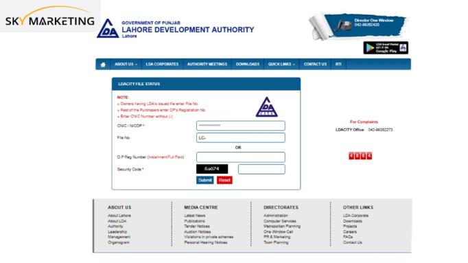 LDA City Lahore Files Status