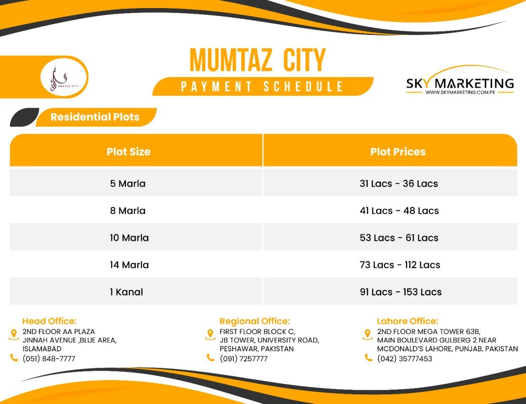 Mumtaz City Islamabad Payment Prices