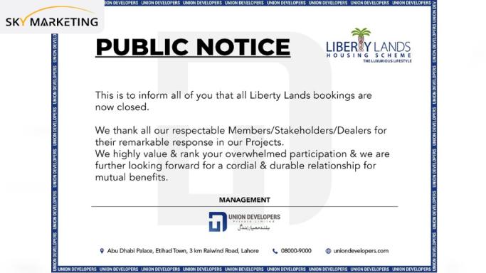 Liberty Lands Lahore Public Notices