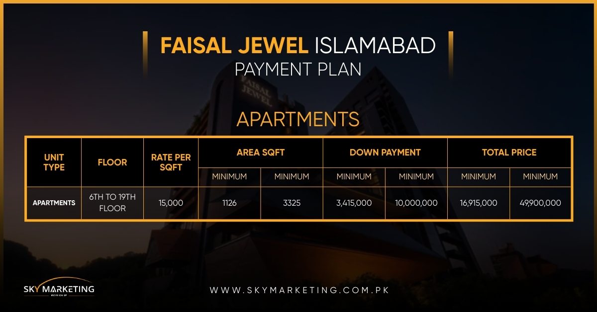 Faisal Jewel apartments payment plan
