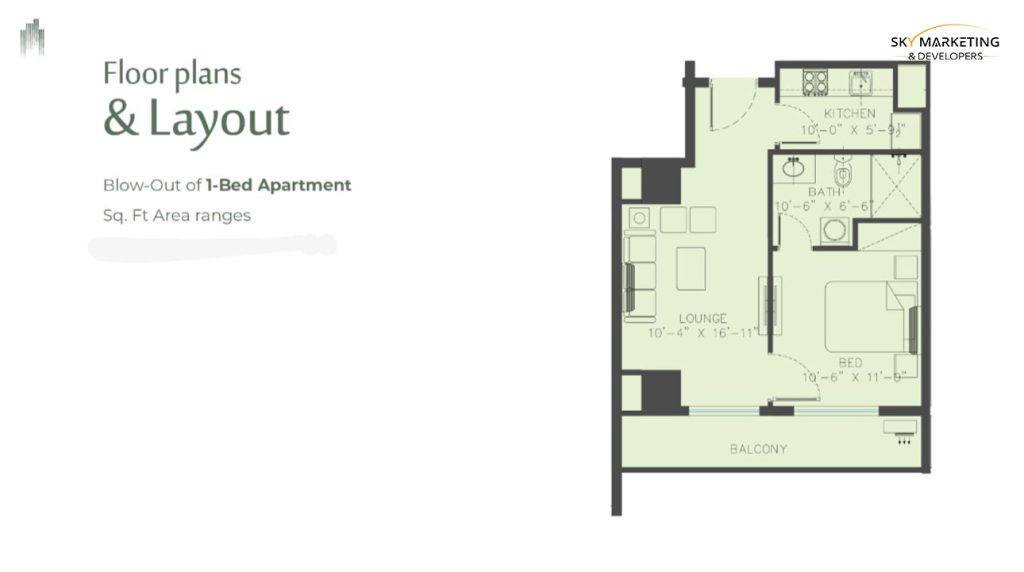 Faisal Heights one bed apartment layout