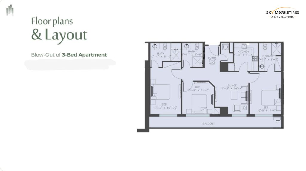 Faisal Heights 3 bedroom apartment layout
